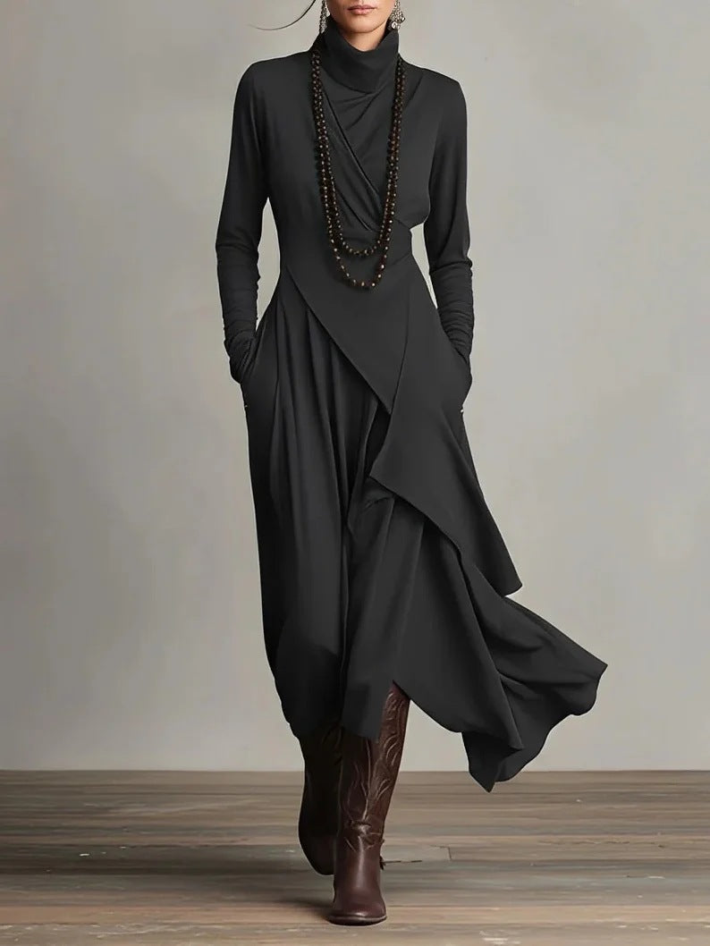 Damen Elegantes Maxikleid mit drapiertem Oberteil und asymmetrischem Schnitt Drune