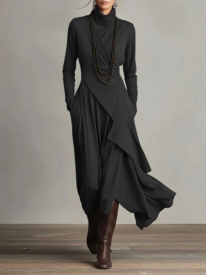 Damen Elegantes Maxikleid mit drapiertem Oberteil und asymmetrischem Schnitt Drune