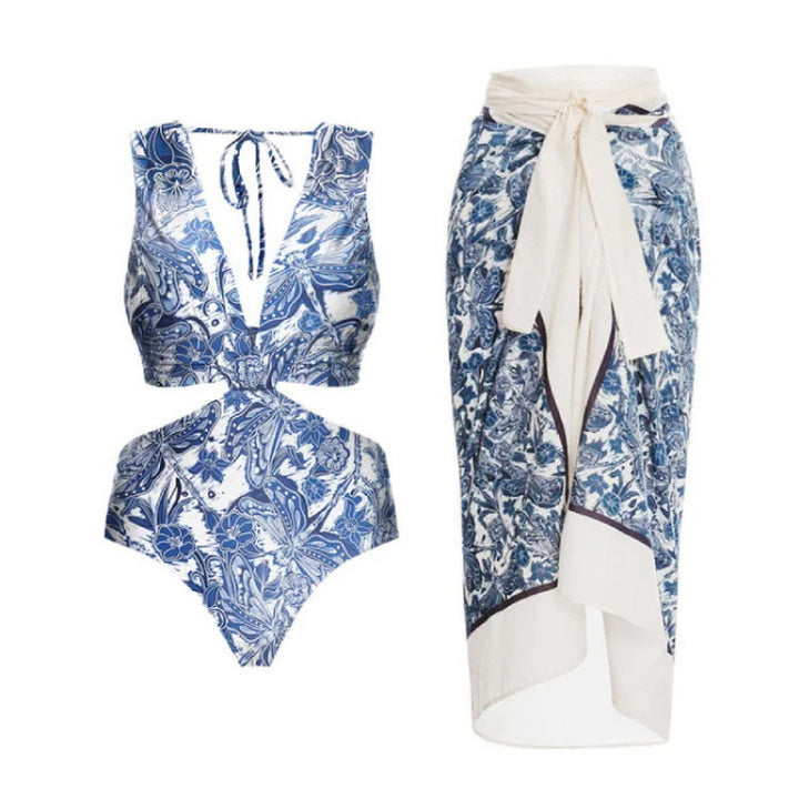 Damen Badeanzug-Set mit elegantem Wickelrock und modischem Floral-Design Drune
