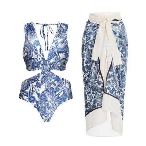 Damen Badeanzug-Set mit elegantem Wickelrock und modischem Floral-Design Drune