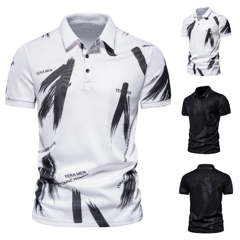 Herren Polo-Shirt mit modernem Grafikdesign und atmungsaktiver Baumwollmischung Drune