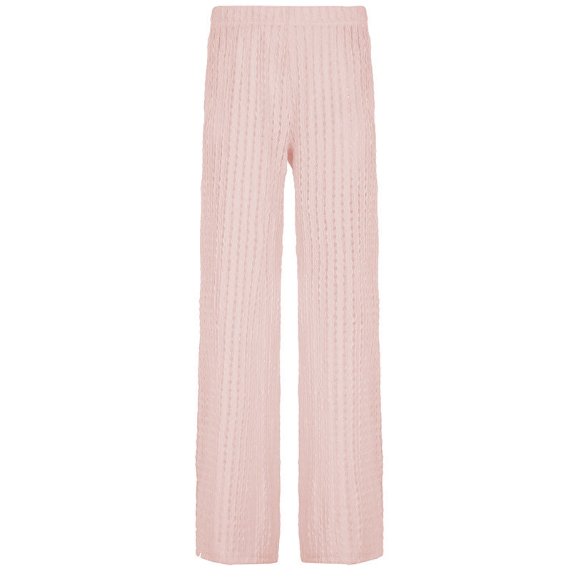 Damen Weite Faltenhose mit elastischem Bund und Strukturdesign Drune