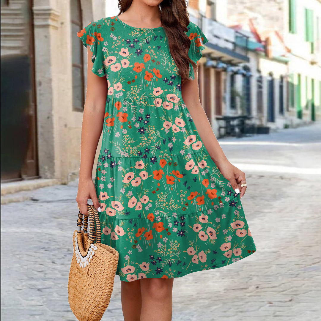 Damen Blumen-Midikleid mit Rüschendetails und femininer Silhouette Drune