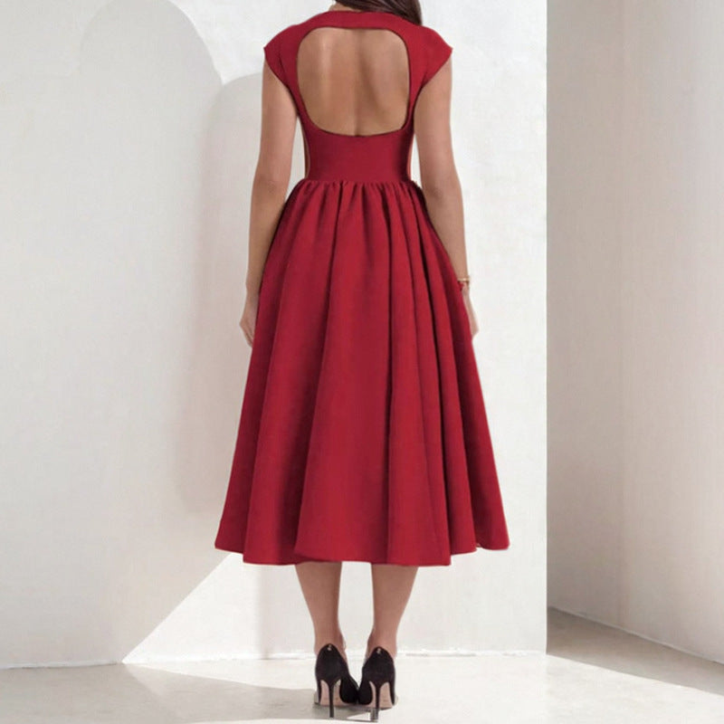 Damen Elegantes Midikleid mit tailliertem Oberteil und schwingendem Rock Drune