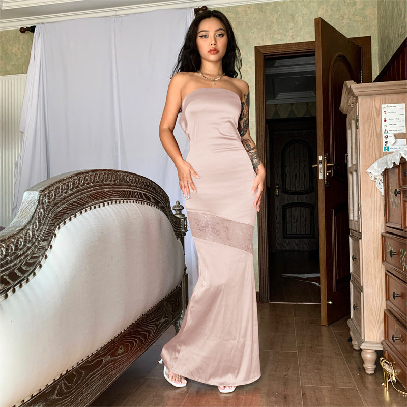 Damen Elegantes Abendkleid mit transparenten Einsätzen Drune