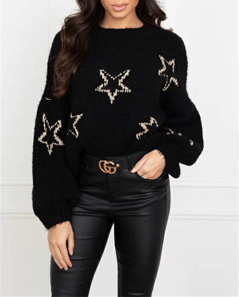 Damen Strickpullover mit Sternen-Design und weit ausgestellten Ärmeln Drune