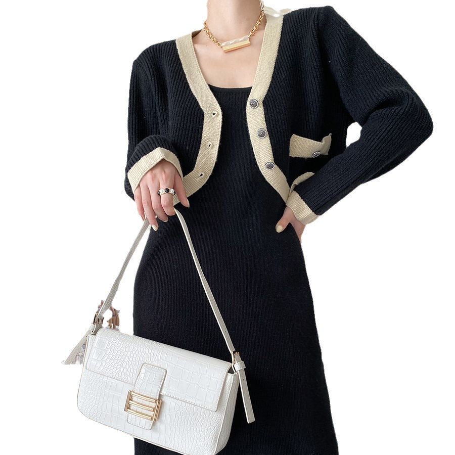 Damen modische Strickjacke mit Kontrastdetails und Taschen Drune
