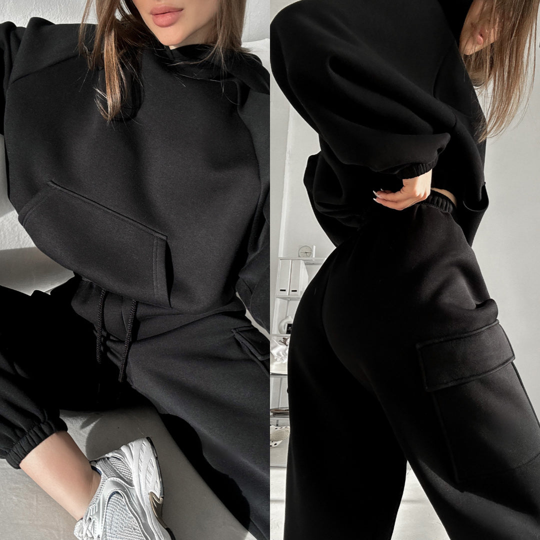 Damen nan oversized Kapuzenpullover-Set mit Cargo-Jogginghose Drune