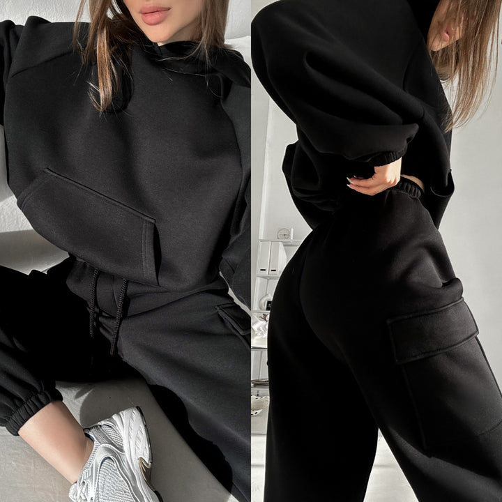 Damen nan oversized Kapuzenpullover-Set mit Cargo-Jogginghose Drune