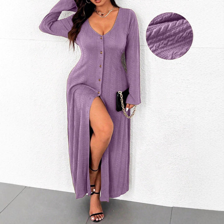 Damen Maxikleid mit Knopfleiste und elegantem Schlitz Drune