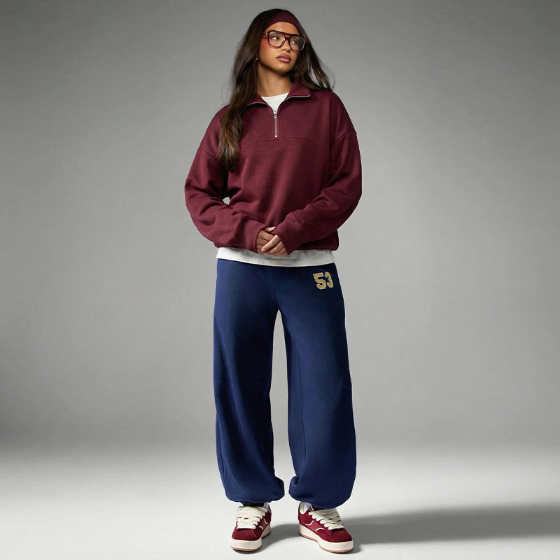 Damen lässiger Oversized Pullover mit Halbreißverschluss und weichem Fleece Drune