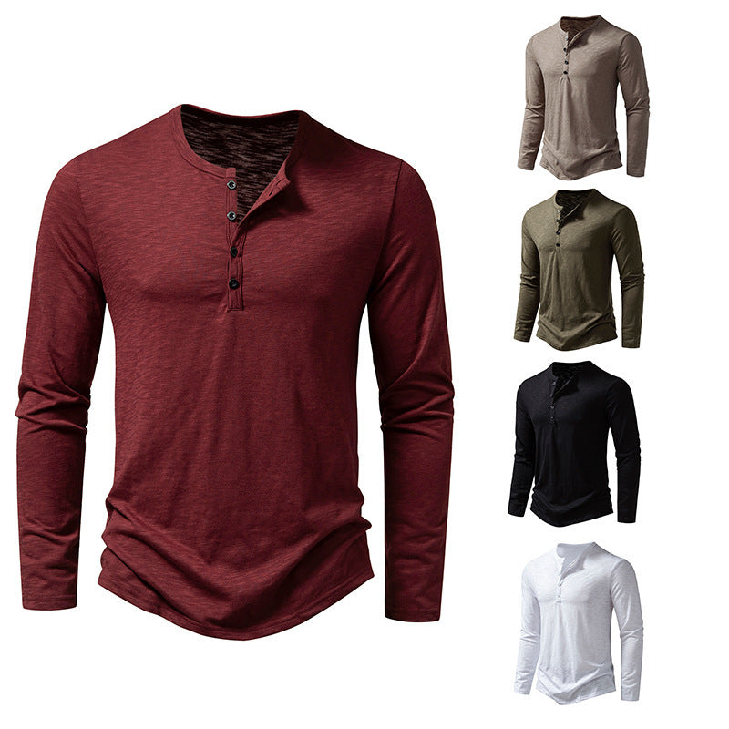Herren Langarm-T-Shirt mit Knopfleiste und modischem Stehkragen Drune
