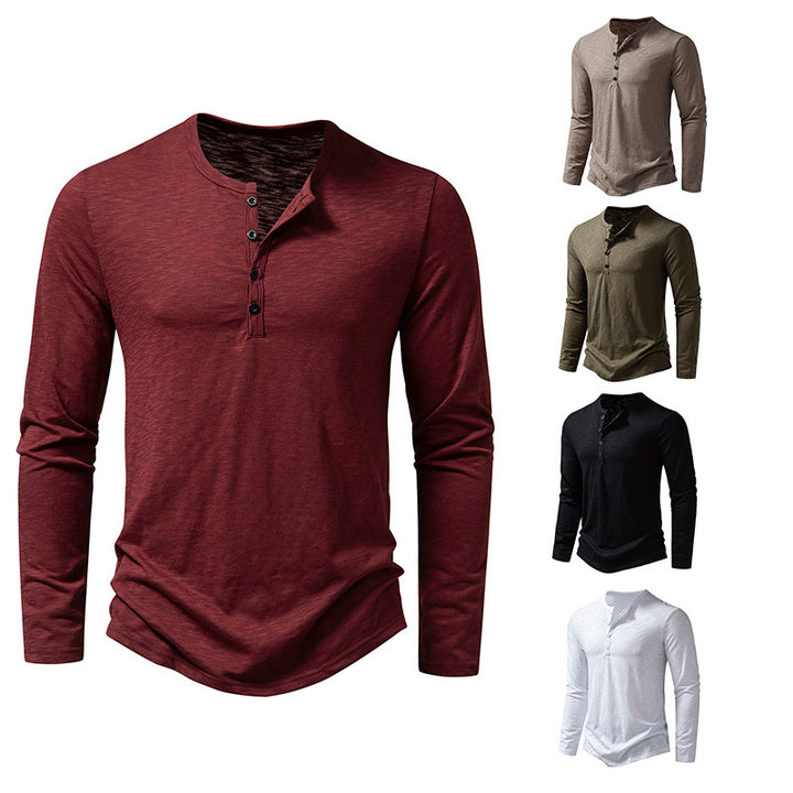 Herren Langarm-T-Shirt mit Knopfleiste und modischem Stehkragen Drune