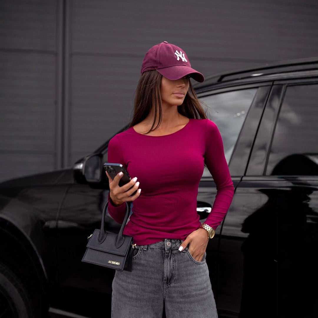 Damen lässiges Longsleeve-Oberteil mit figurbetontem Schnitt und langen Ärmeln Drune