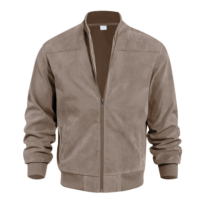 Herren nan Veloursimitation Blouson mit Stehkragen, elastischen Rippbündchen und verdecktem Reißverschluss Drune