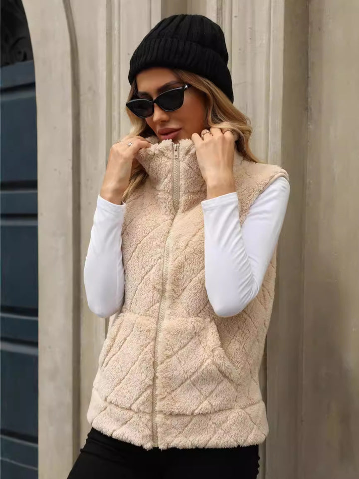 Damen Kuschelige Fleece-Weste mit Kapuze Drune