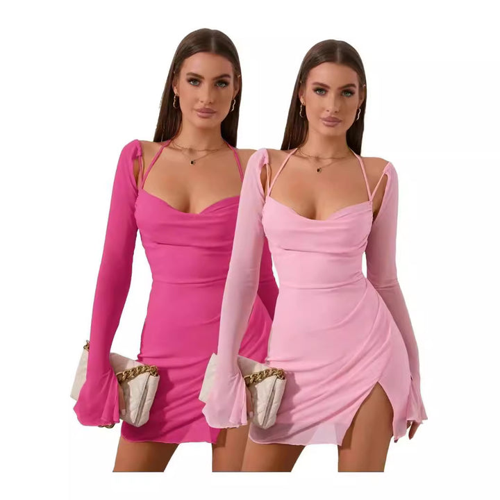 Damen Figurbetontes Kleid mit raffiniertem Langarm-Design und stilvollen Cut-Outs Drune