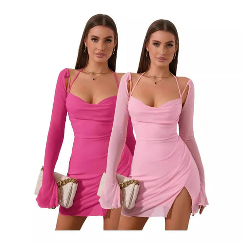 Damen Figurbetontes Kleid mit raffiniertem Langarm-Design und stilvollen Cut-Outs Drune