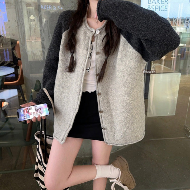 Damen wollene Oversized Jacke mit Knopfverschluss und lässigem Schnitt Drune