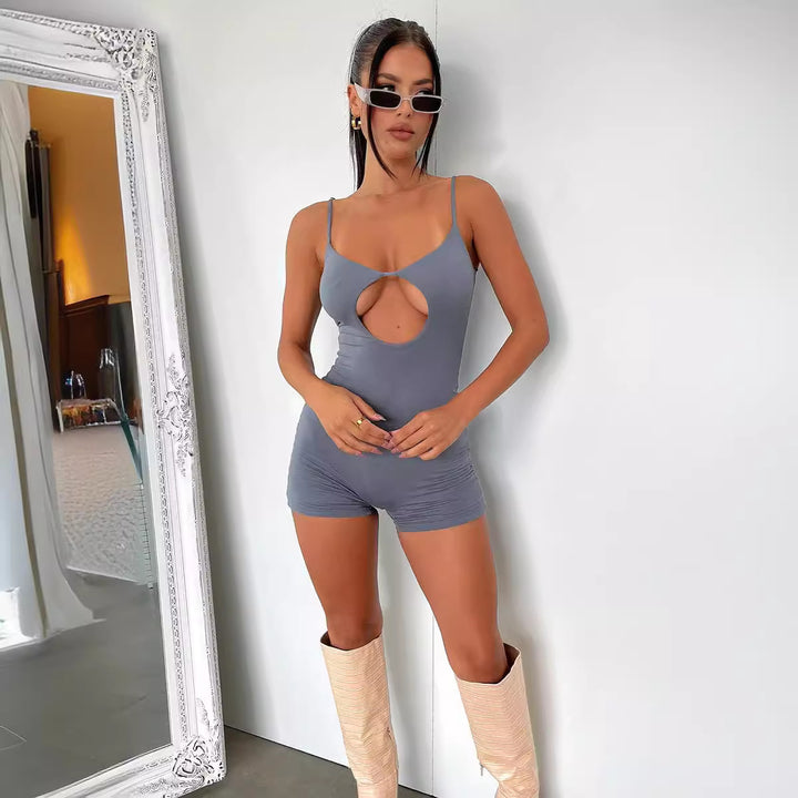 Damen figurbetonter Jumpsuit mit verführerischem Cut-Out und Spaghettiträgern Drune