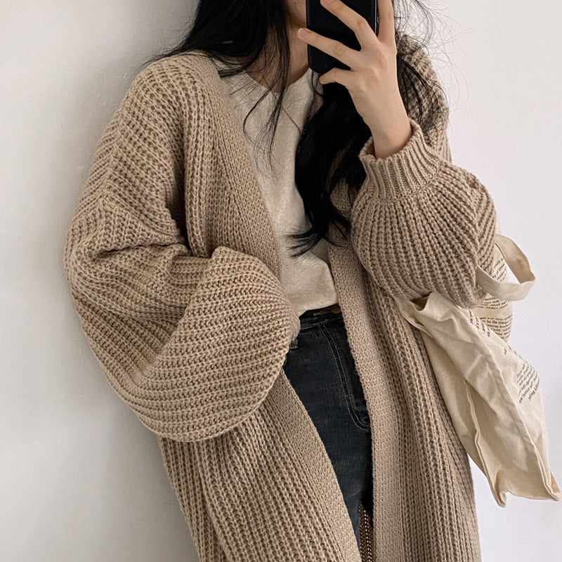 Damen Grober Strickcardigan mit offenem Schnitt und bequemen Ärmelabschlüssen Drune