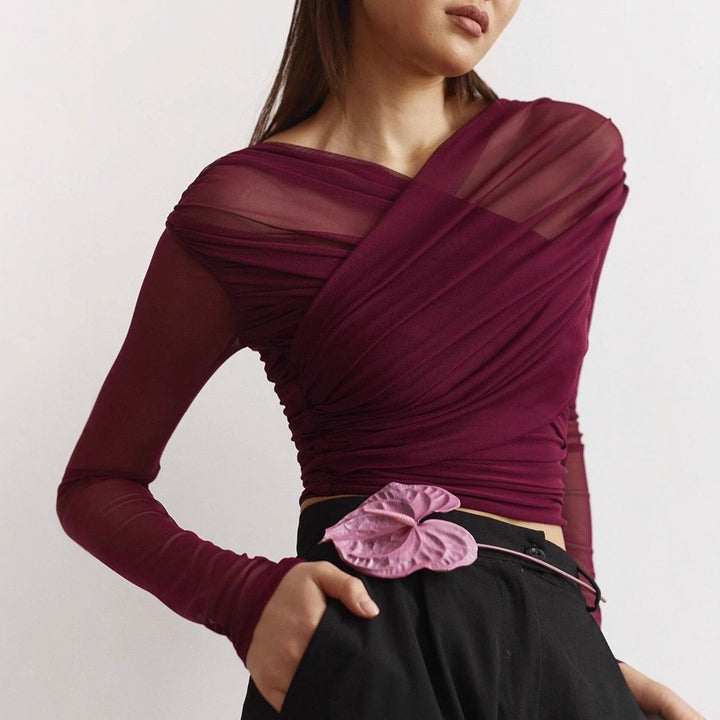 Damen Langarm-Crop-Top Drune