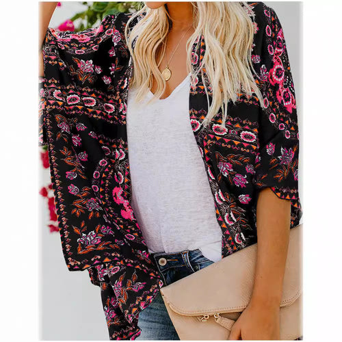 Damen luftiger Kimono mit floralem Muster Drune