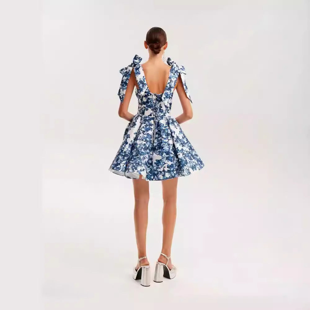 Damen Mini-Kleid mit floralem Muster und Spitzenärmeln Drune