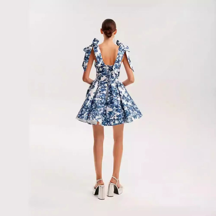 Damen Mini-Kleid mit floralem Muster und Spitzenärmeln Drune