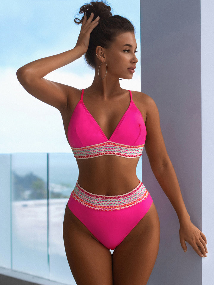 Damen Hochtailliertes Bikini-Set mit gestreiftem Bund Drune