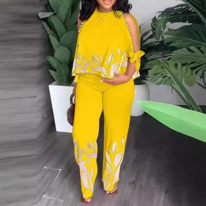 Damen Elegant gestaltetes Sommeroutfit mit floralem Design und Schulterfreiem Oberteil Drune
