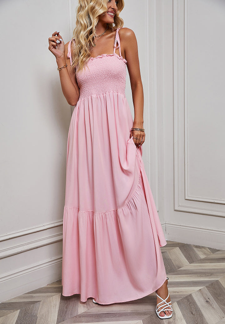 Damen Maxikleid mit elastischem Oberteil und voluminösem Rock Drune