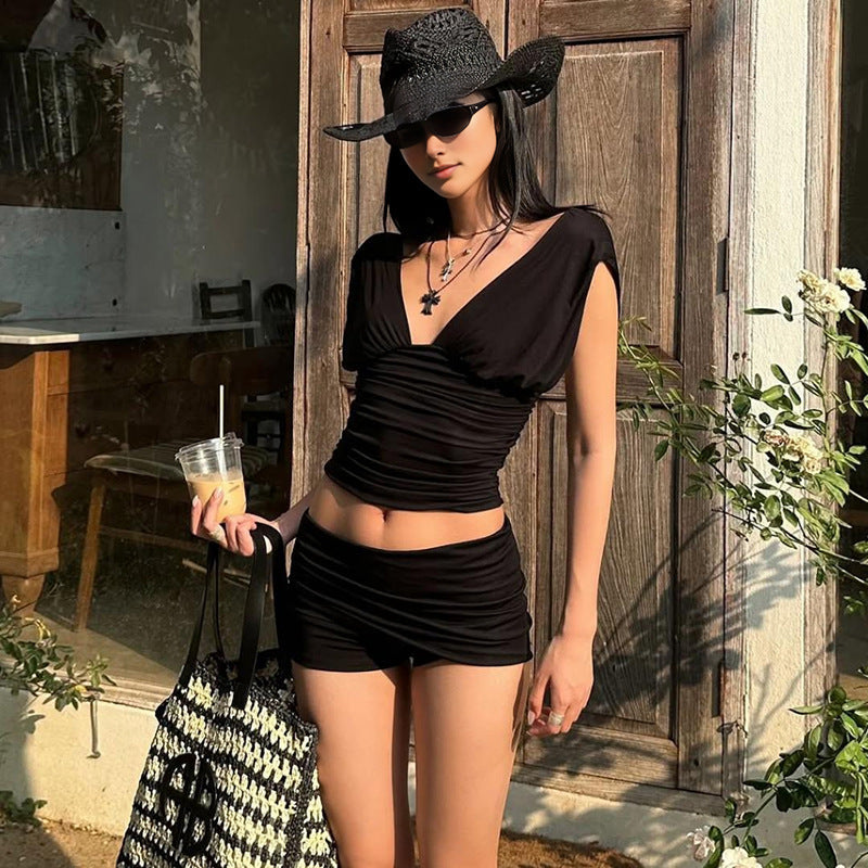 Damen Figurbetontes Oberteil und Shorts Set Drune