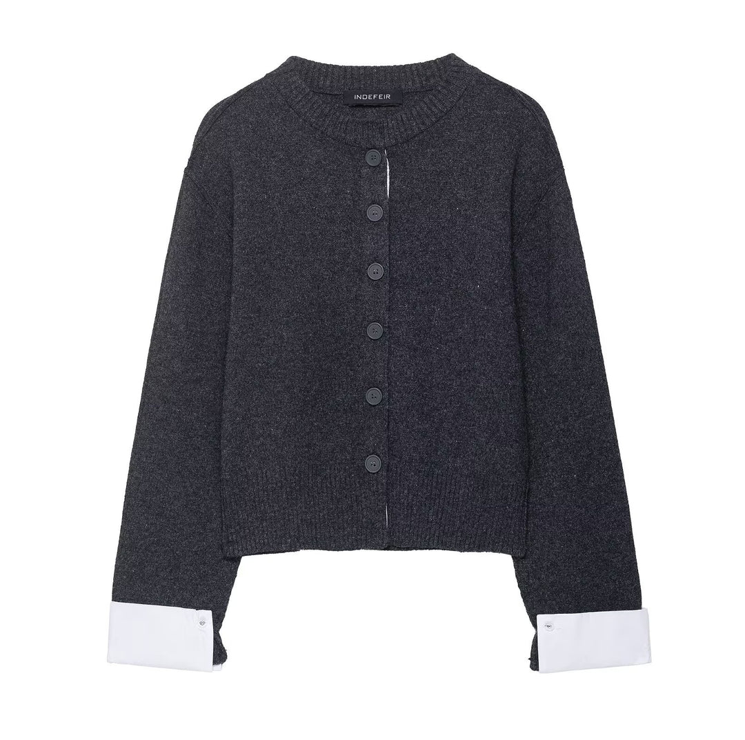 Damen kuschelige Strickjacke mit eleganten Kontrastärmeln Drune
