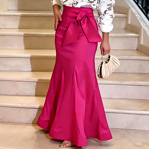 Damen Eleganter Maxi-Rock mit voluminösem Schleifenakzent Drune