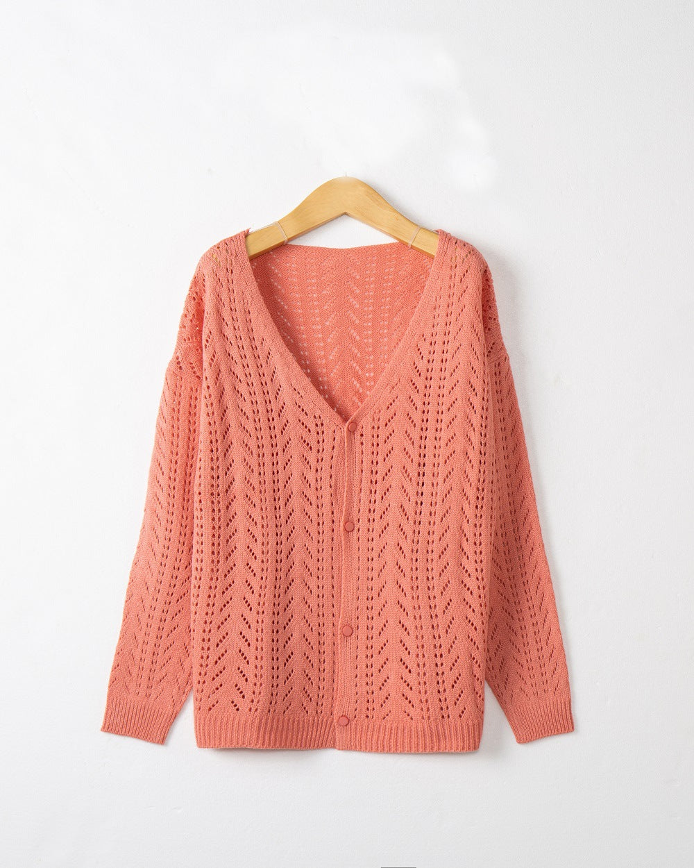 Damen Strickcardigan mit luftiger Lochmusterung und V-Ausschnitt Drune