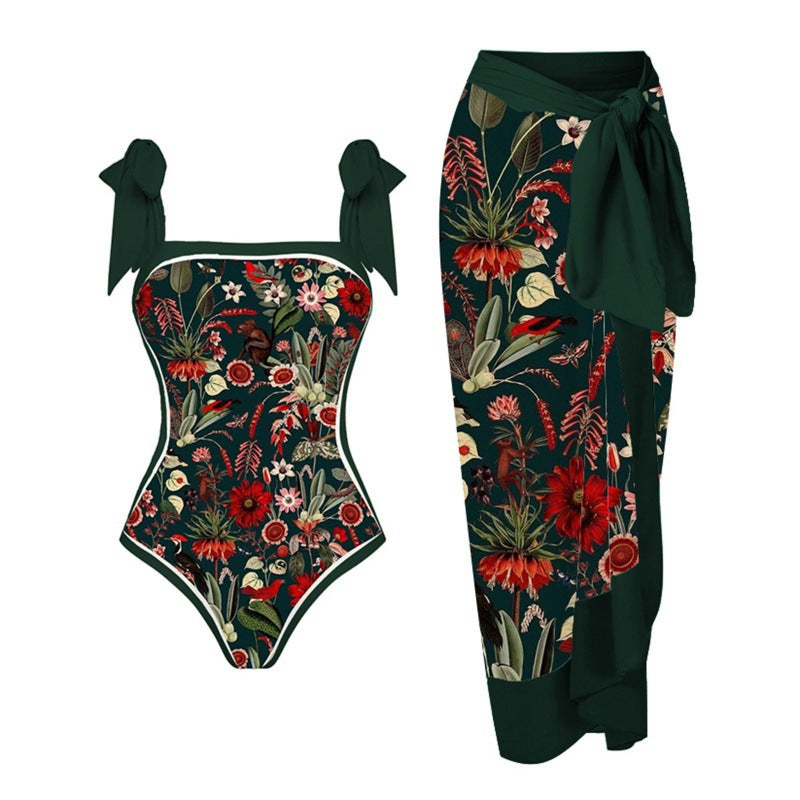 Damen Bikini-Set mit floralem Design und elegantem Überrock Drune