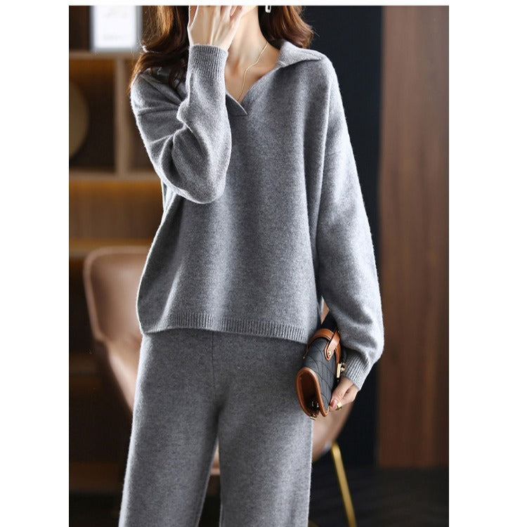 Damen bequemer Strickpullover mit Kragen und oversized Schnitt Drune