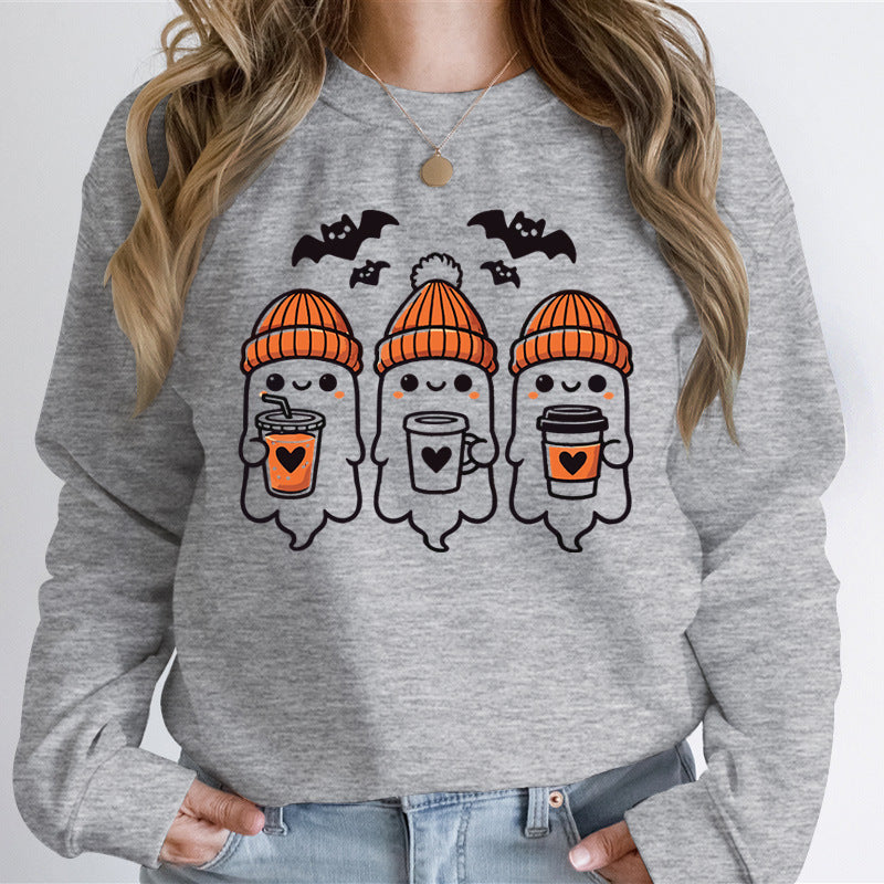 Damen Sweatshirt mit fröhlichem Gespenster-Design und gemütlicher Passform Drune