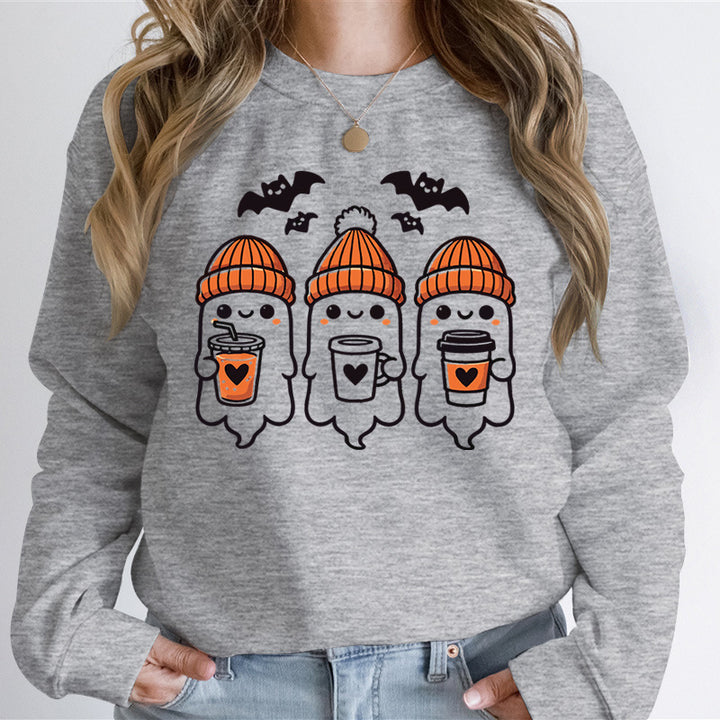 Damen Sweatshirt mit fröhlichem Gespenster-Design und gemütlicher Passform Drune