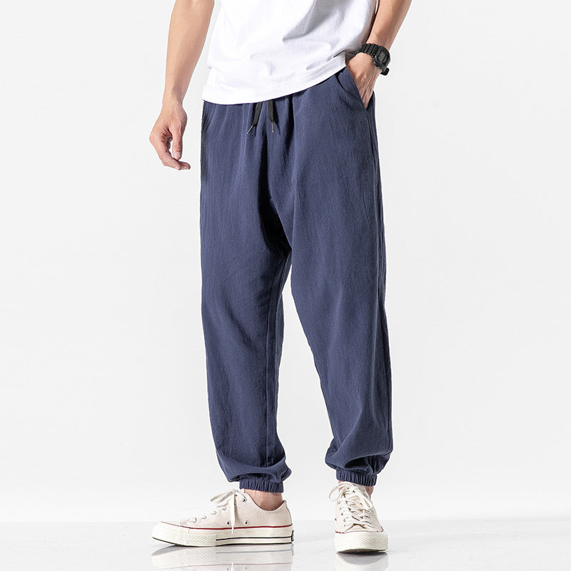 Herren nan relaxed-fit Joggerhose mit Tunnelzug, geripptem Knöchelabschluss und atmungsamem Leinenmix Drune