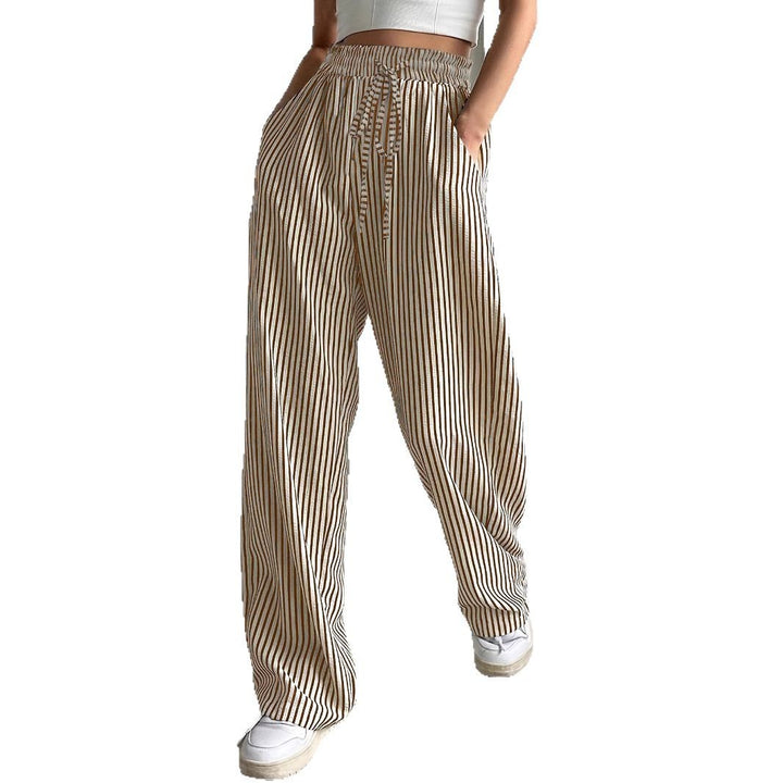 Damen Weit geschnittene Streifenhose mit elastischem Bund und Taschen Drune