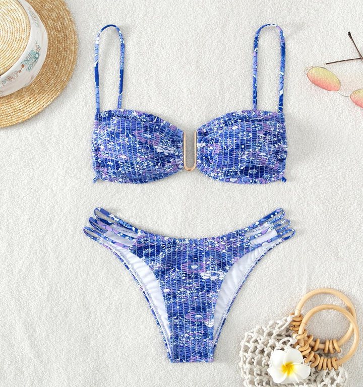 Damen Bikini-Set mit verspieltem Mustermix und modernen Schnürdetails Drune