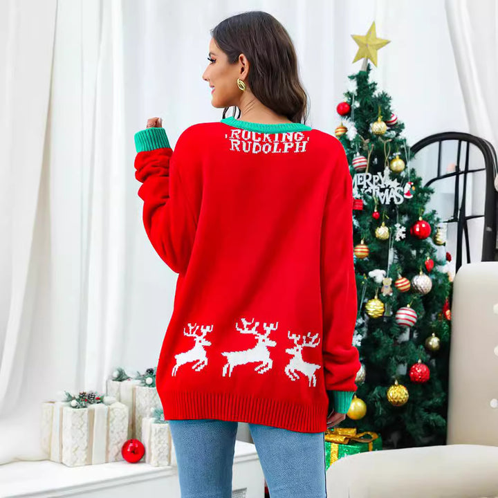 Damen Weihnachtspullover mit festlichem Rentier-Motiv und gemütlichem Schnitt Drune
