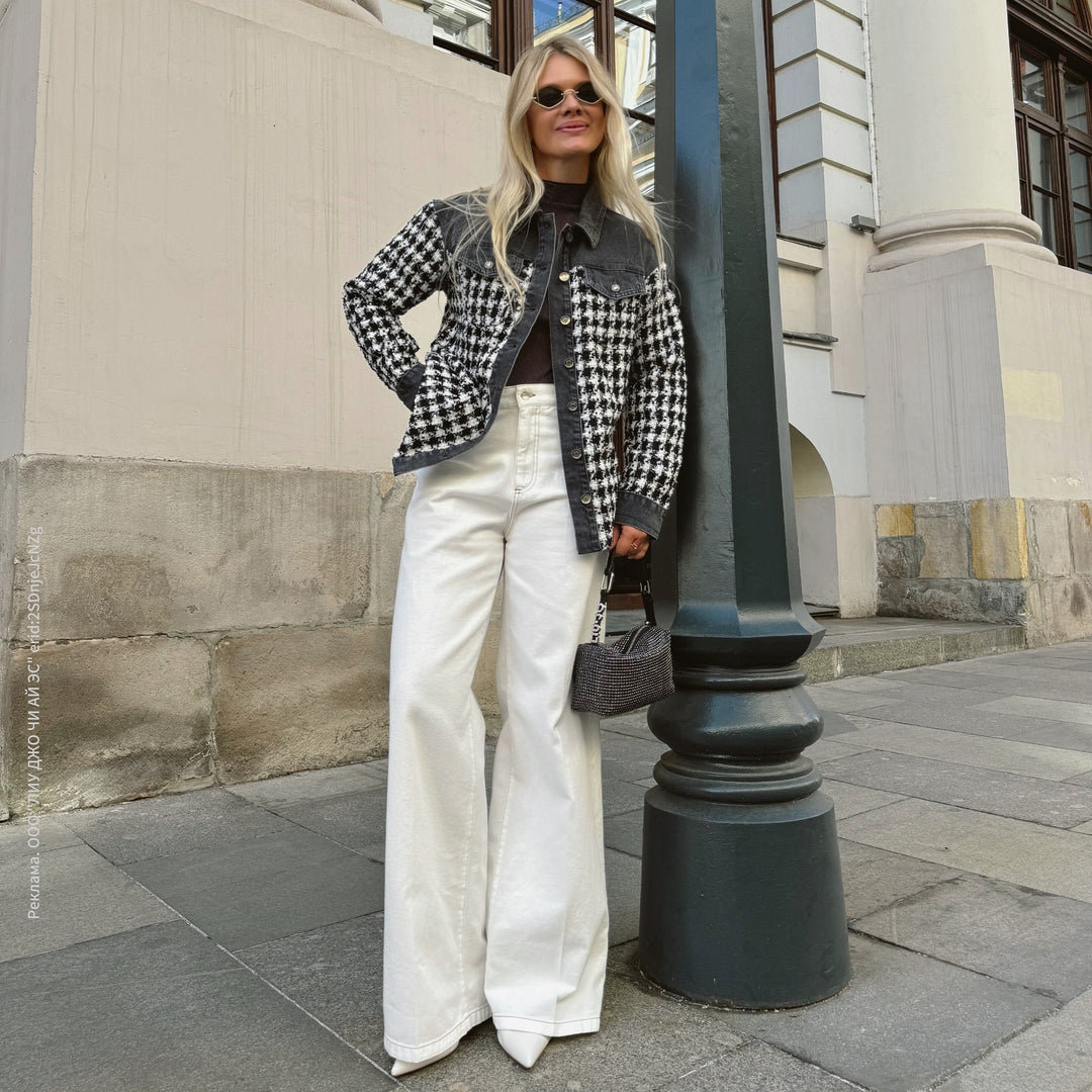 Damen elegante Karo-Jacke mit weitem Schnitt und hochwertigen Details Drune