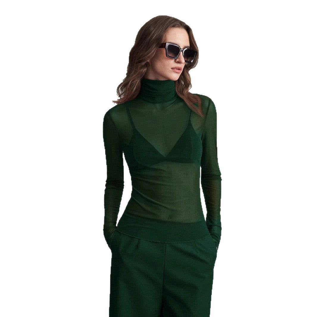 Damen Transparente Turtleneck-Bluse mit figurformendem Schnitt Drune