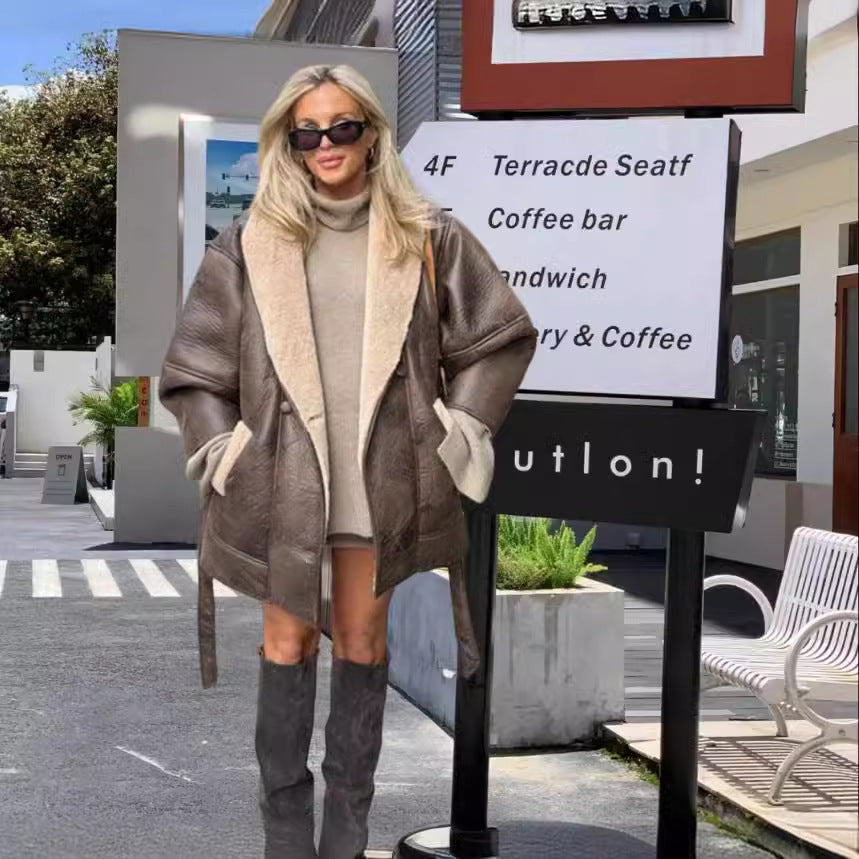 Damen Wickeljacke mit kuscheligem Kragen Drune