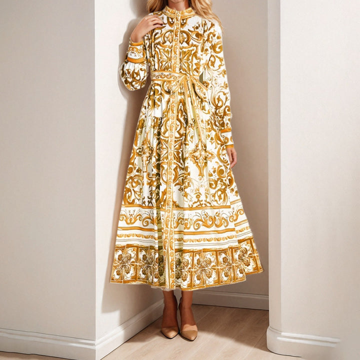 Damen Midikleid im eleganten Barockdesign mit aufwendigen Musterdetails Drune