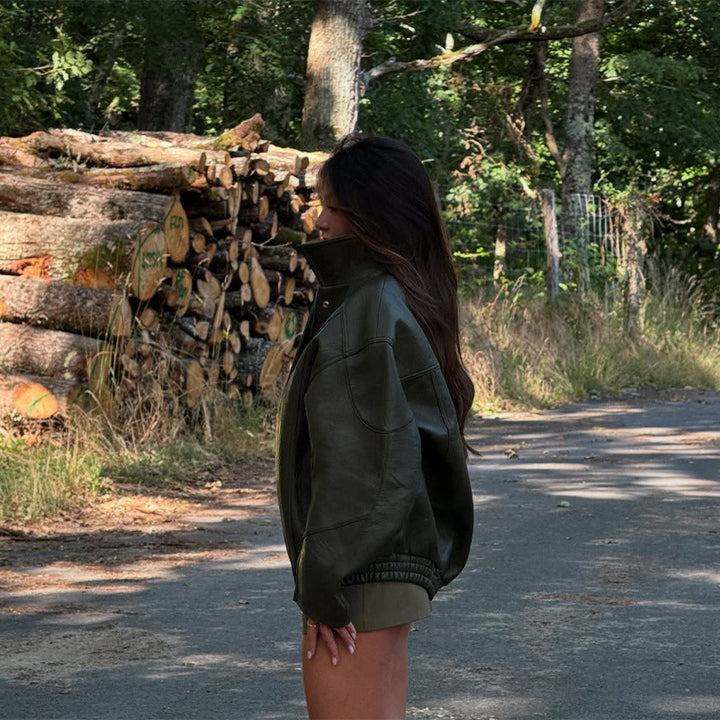 Damen Lederjacke mit lässigem Oversized-Schnitt Drune