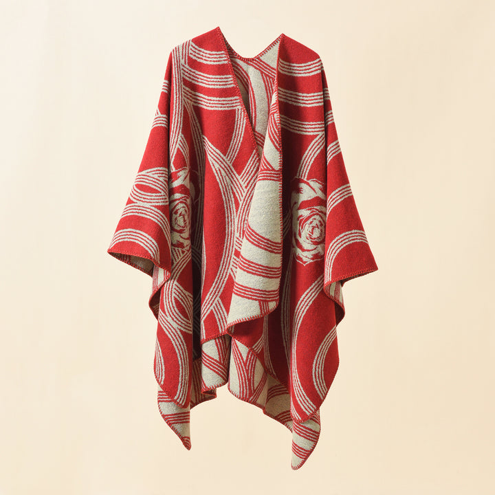 Damen Kunstvoller Wickel-Poncho mit elegantem Floraldesign Drune
